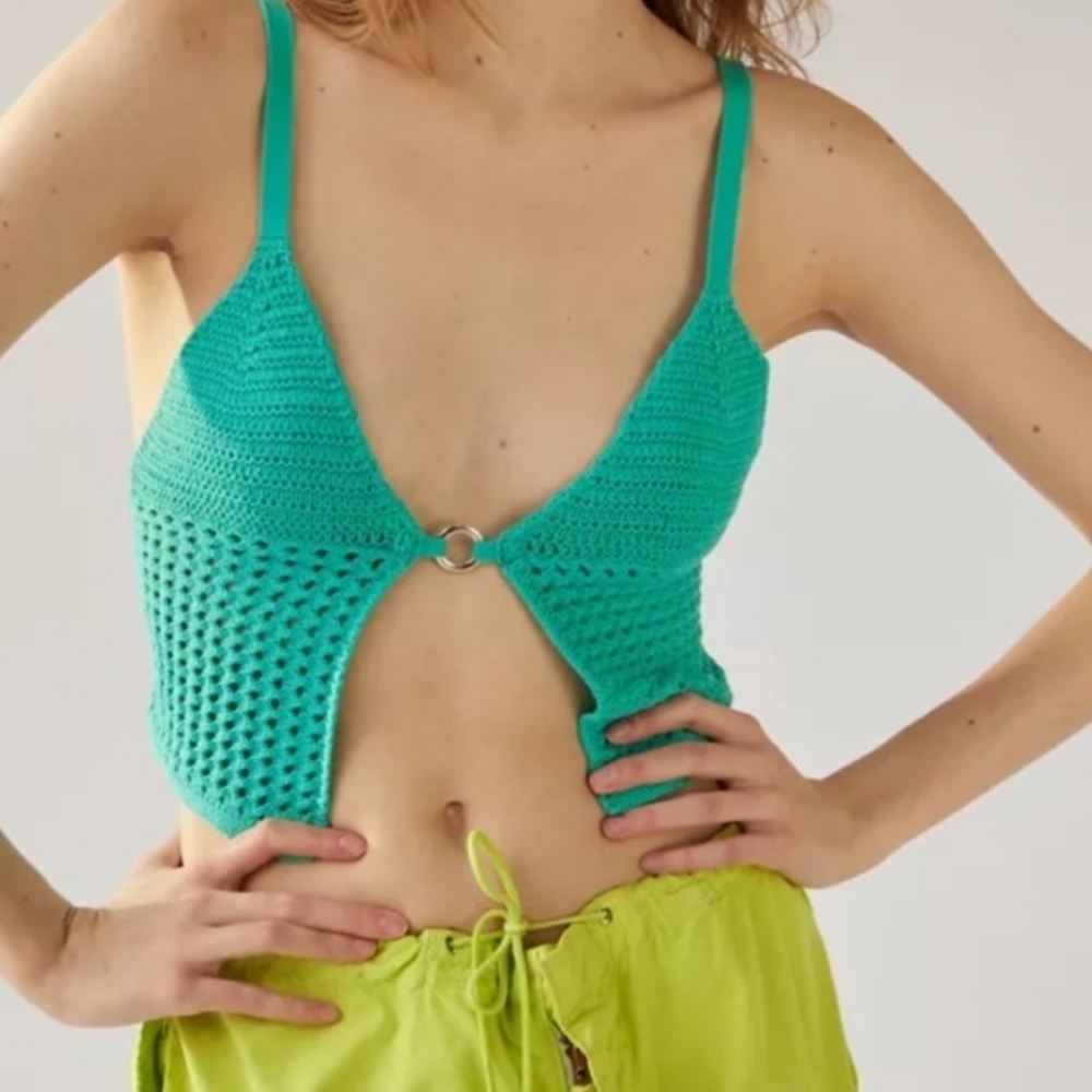 NWT Urban Outfitters | Goldie Teal Open Front Cropped Tank Top Sweater - Small